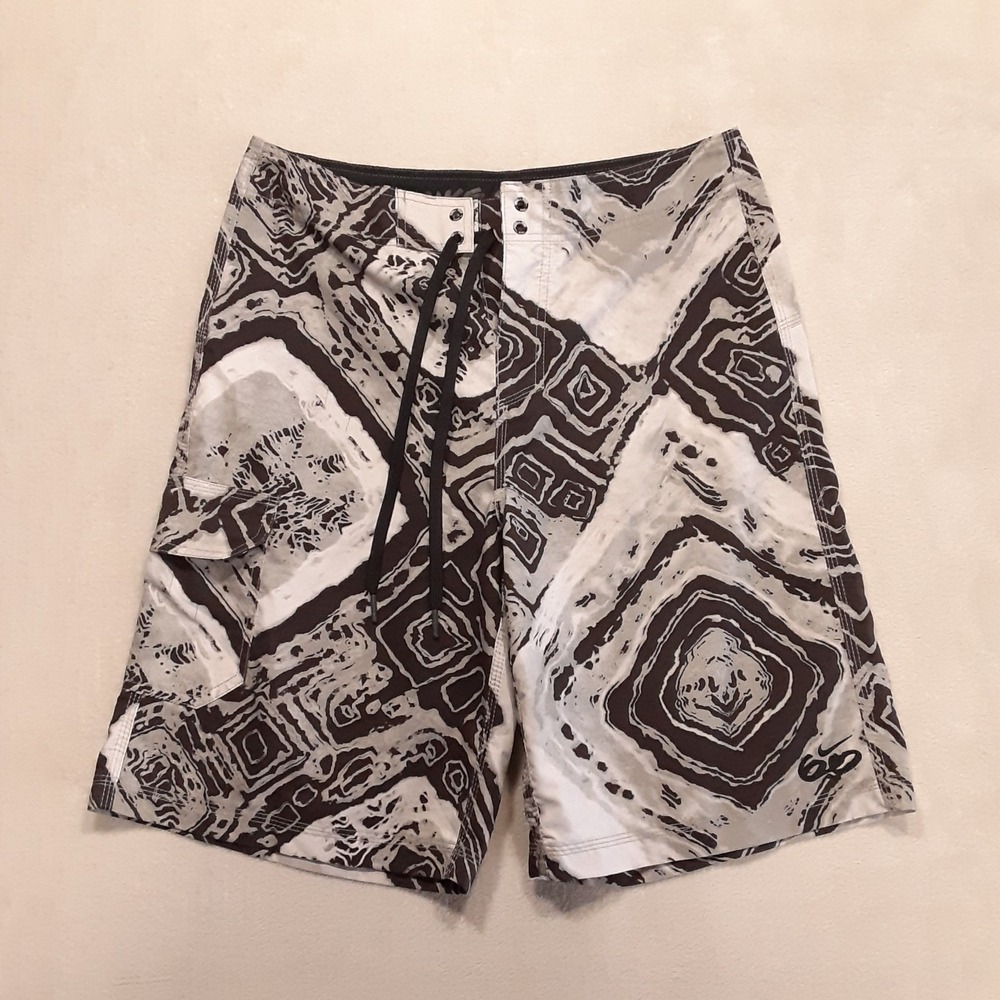 Nike 6.0 Mens Boardshorts 32 Black/Gray Abstract Tribal Print 387366-083 Cargo